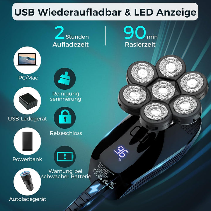 kensen Glatzen Rasierer Herren, 5 in 1 Kopfrasierer Glatze Wasserdichter Head Shaver Men Nass Trocke