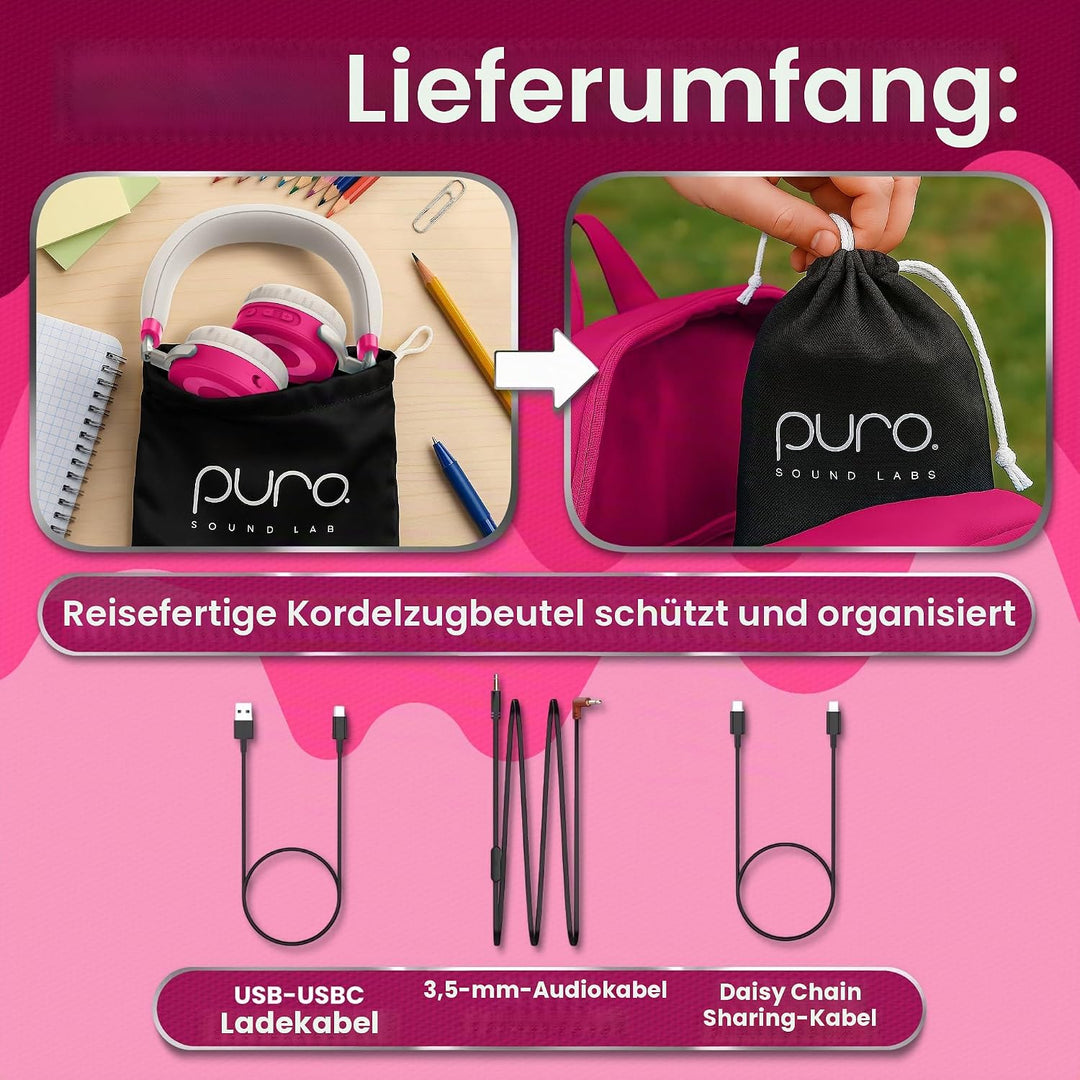 Puro Sound Labs JuniorJam Plus Lautstärkebegrenzende Kopfhörer für Kinder, sicherer Audio-Schutz für