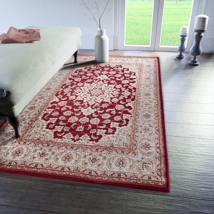 Traditioneller Klassischer Teppich für Ihre Wohnzimmer - Weinrot Beige Creme - Perser Orientalisches