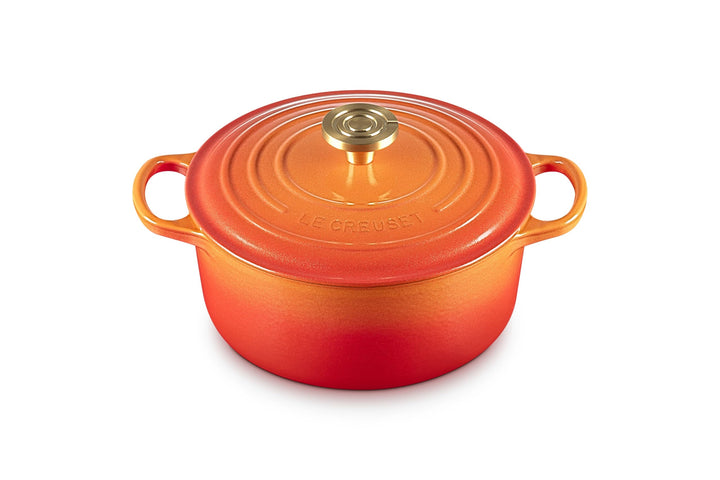 Le Creuset Signature Schmortopf, emailliertes Gusseisen, rund, 4,5 qt, Orange mit neuem Knauf Orange