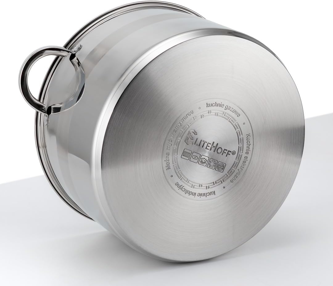 EliteHoff Kochtopf, 7-Lagen Edelstahl Topf Induktion Kochtöpfe Nudeltopf Suppentopf mit Glasdeckel f