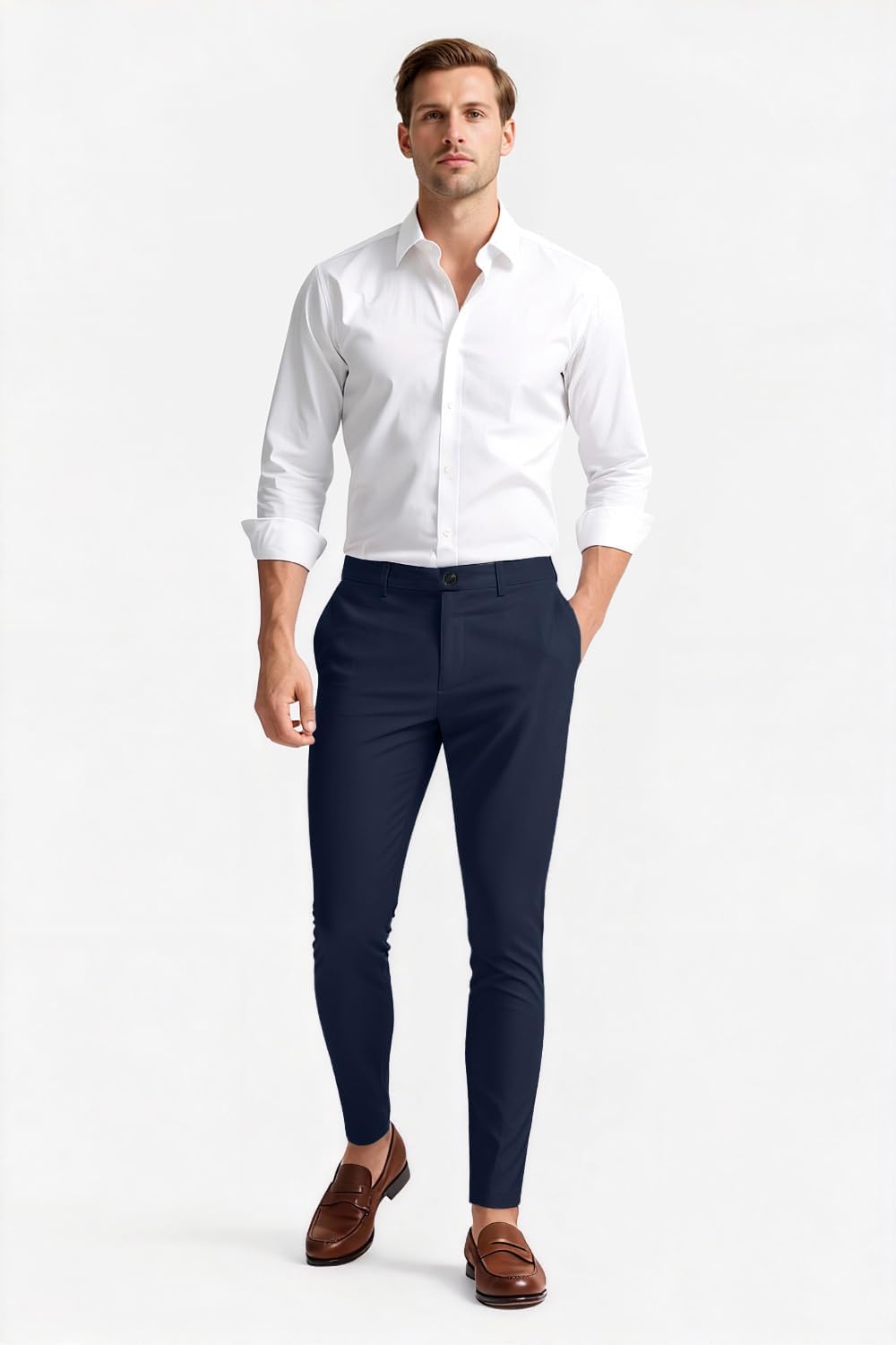 GINGTTO Herren Chino Hose Skinny Chinohose Casual mit Stretch Designer Hose Stoffhose 28W / 30L Blau