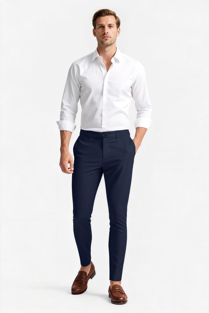 GINGTTO Herren Chino Hose Skinny Chinohose Casual mit Stretch Designer Hose Stoffhose 28W / 30L Blau