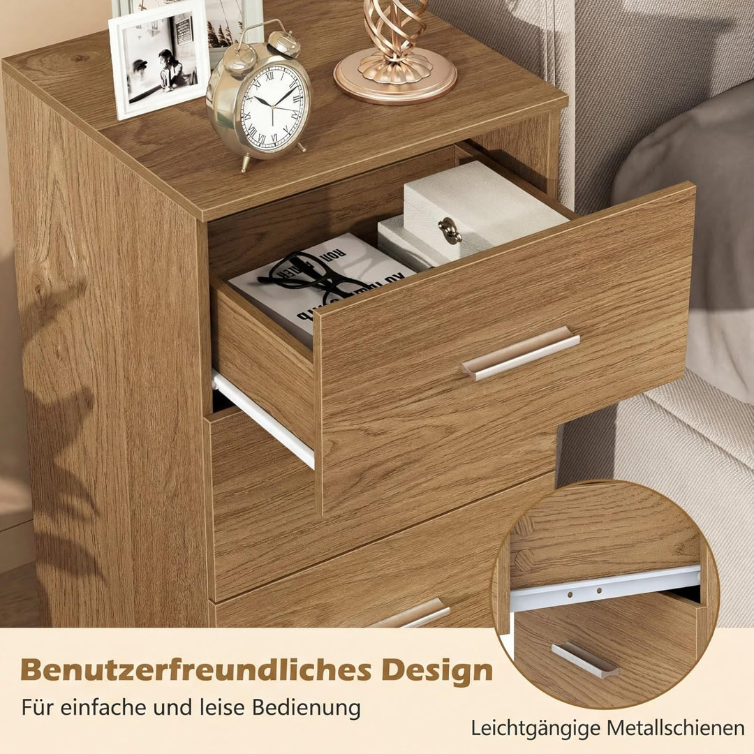 COSTWAY 2er Set Nachttisch mit 3 Schubladen, Nachtschrank für Boxspringbett, Nachtkommode, Nachtkons