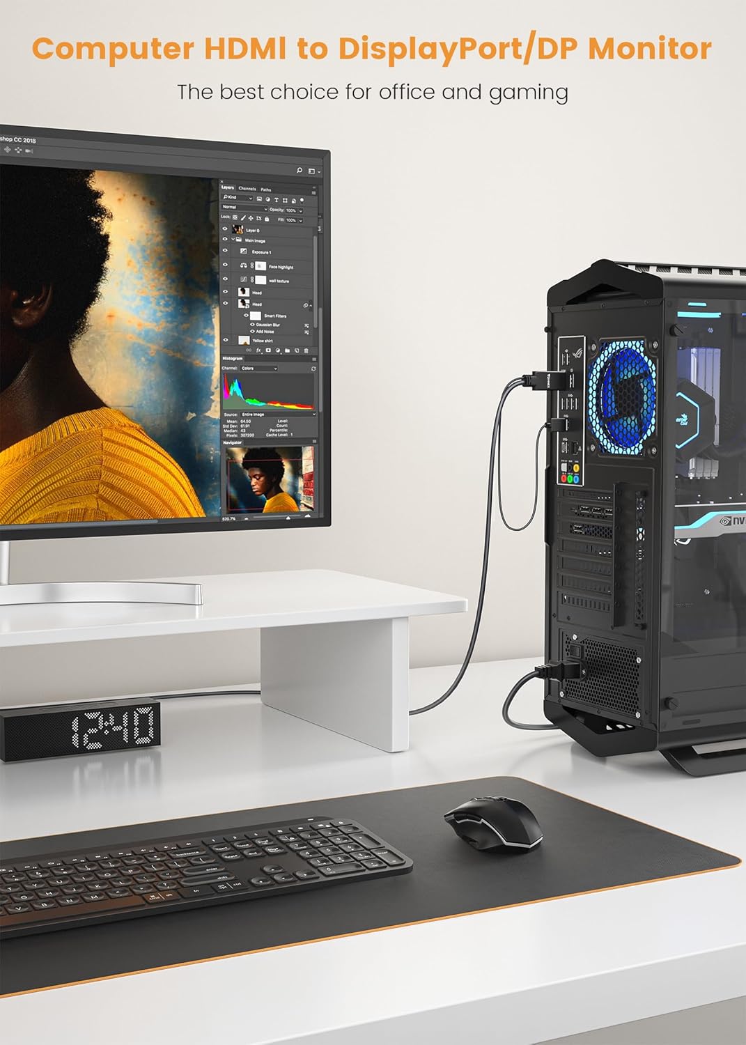 FOINNEX HDMI auf DisplayPort Kabel, 4K@60Hz HDMI zu DisplayPort Cable mit USB/Audio, HDMI in zu DP O