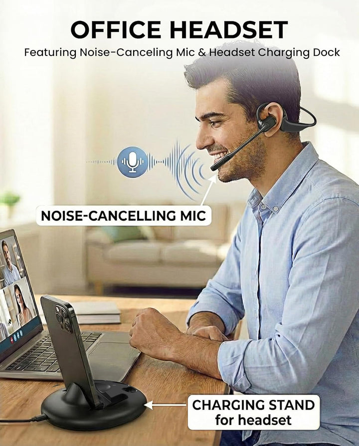 Avantalk Lingo N21 - Open-Ear Kabellos Headset mit Geräuschunterdrückendem Boom-Mikrofon & Ladestati