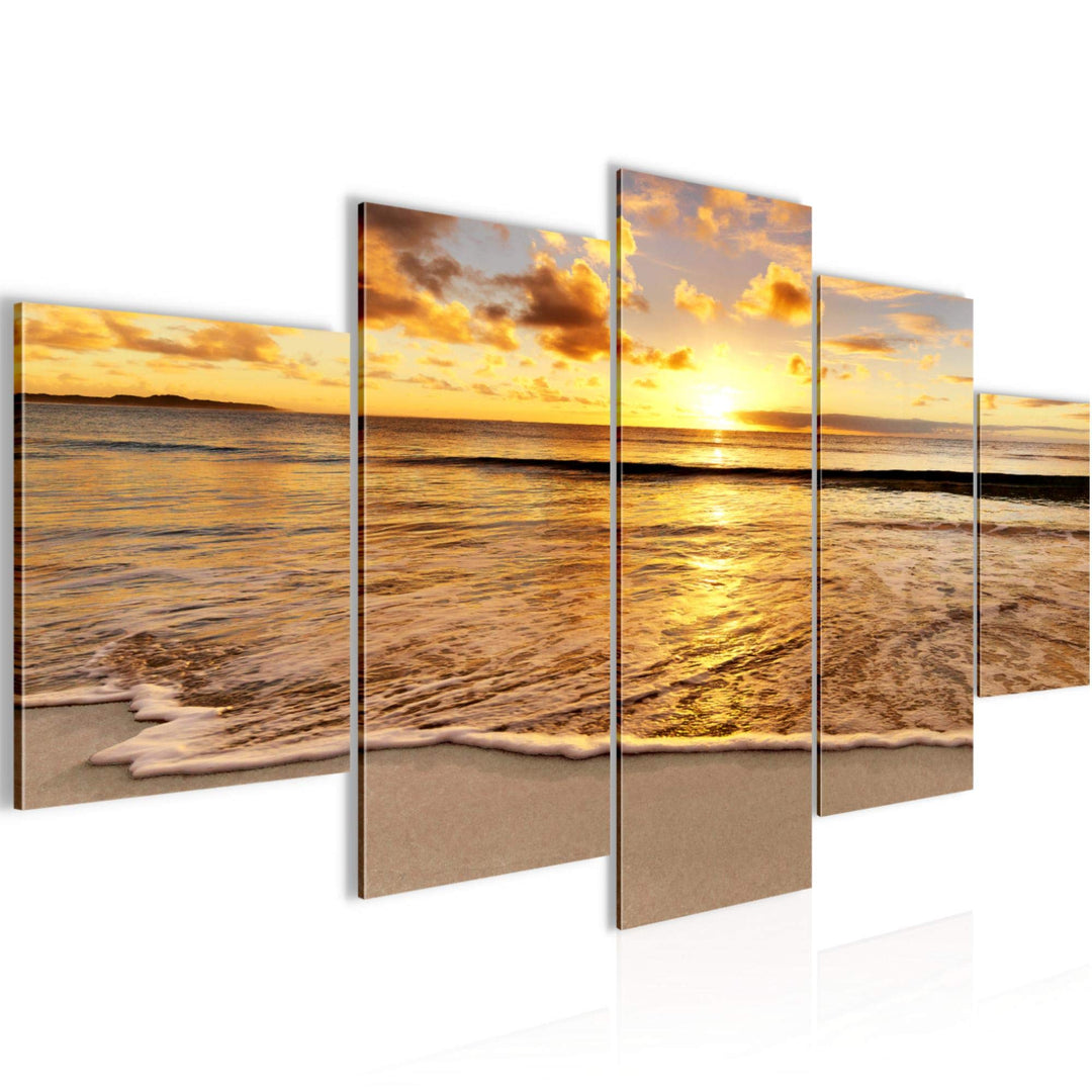 Runa Art Wandbilder Sonnenuntergang Strand 5 Teilig Bild auf Vlies Leinwand Deko Schlafzimmer Wohnzi