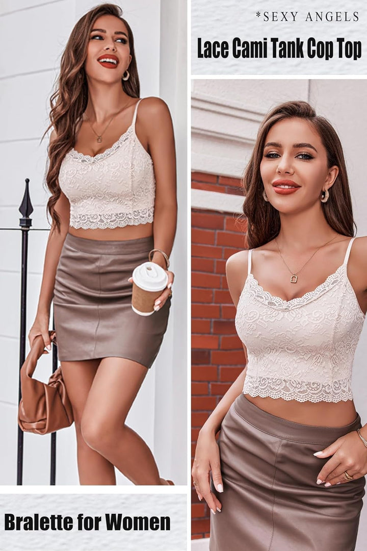 Avidlove Damen Tank Top Sexy Spitze Bustier Unterhemd Sommer Ärmellose Camisole Spaghetti Basic Crop