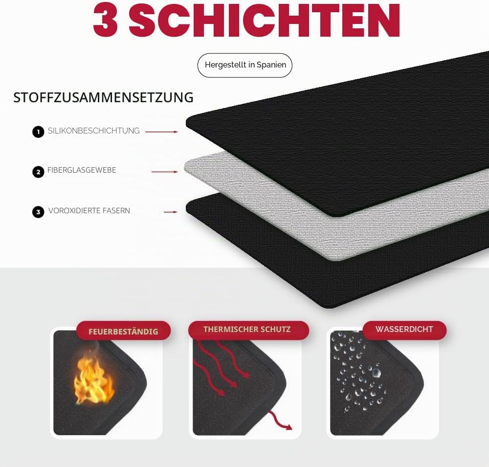 TEXFIRE - Mehrschichtige feuerfeste Matte – Bodenschutz für Ofen, Kamin und Grill (100x50