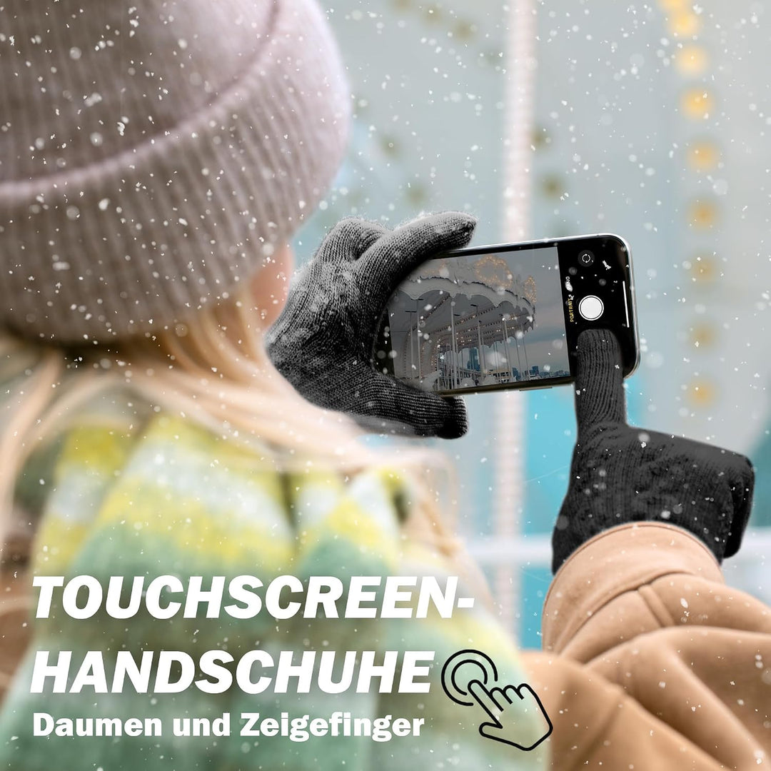 Alpaka Handschuhe Damen Fleece Doppelfutter &amp; Touchscreen - Thermo Winterhandschuhe mit Anti-Rutsch