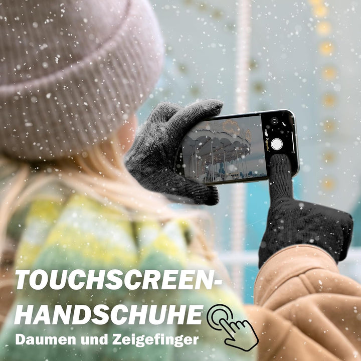 Alpaka Handschuhe Damen Fleece Doppelfutter &amp; Touchscreen - Thermo Winterhandschuhe mit Anti-Rutsch
