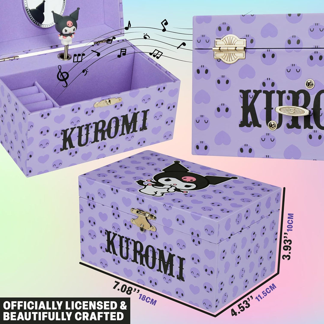 Hello Kitty Sanrio Kuromi Schmuckkästchen Mädchen mit Spieluhr, Spiegel, Schmuckschatulle Kinder für
