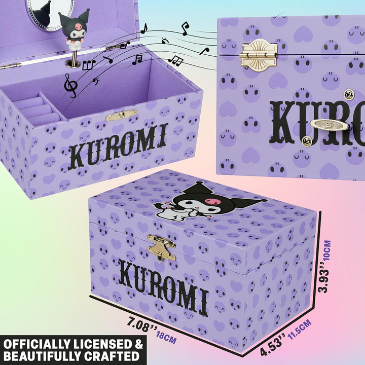 Hello Kitty Sanrio Kuromi Schmuckkästchen Mädchen mit Spieluhr, Spiegel, Schmuckschatulle Kinder für