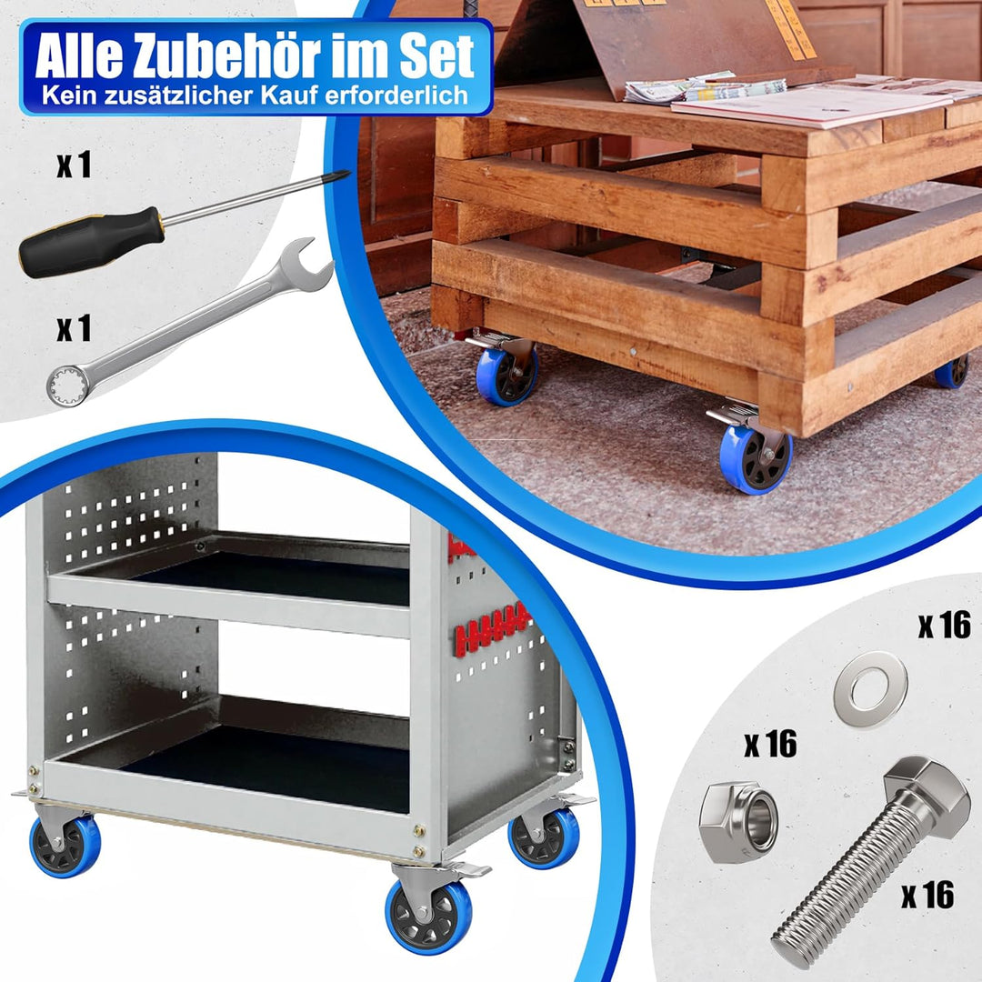 Asibaade 4PCS Schwerlastrollen 125mm inkl. Montagezubehör Transportrollen Lenkrollen mit Bremsem 360