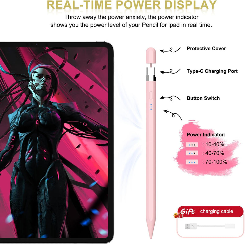 iPad Pencil 1. Generation 20 Min Schnellladung【Type-C】, Magnetisch iPad Stift mit Handfläche Ablehnu
