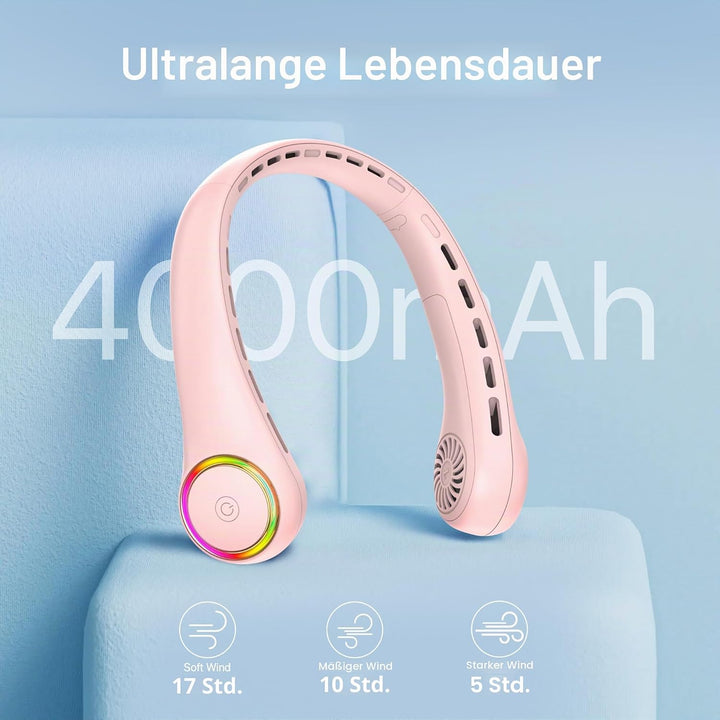 ITSHINY Hals ventilator, Tragbarer Ventilator Hals, leiser Mini USB Ventilator Klein Camping 4000mAh