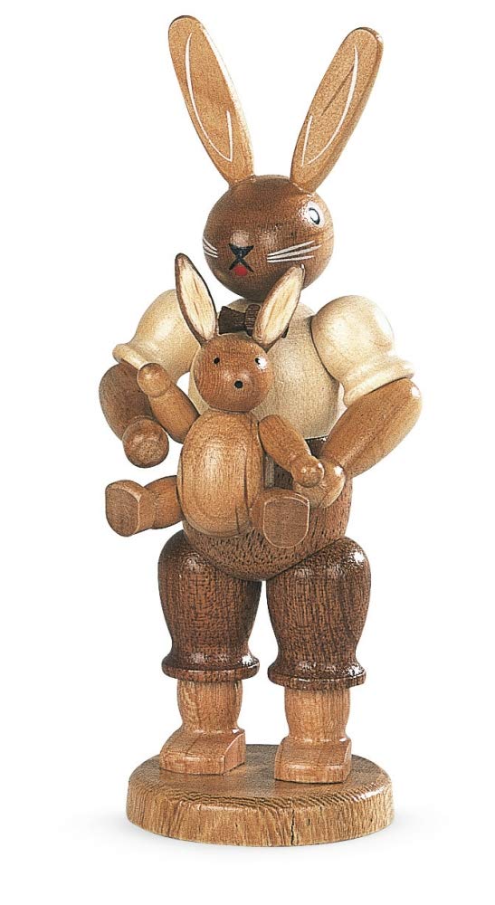 Müller Osterhase Hasenvater mit Kind, 11 cm hoch, Natur, original Erzgebirge Seiffen