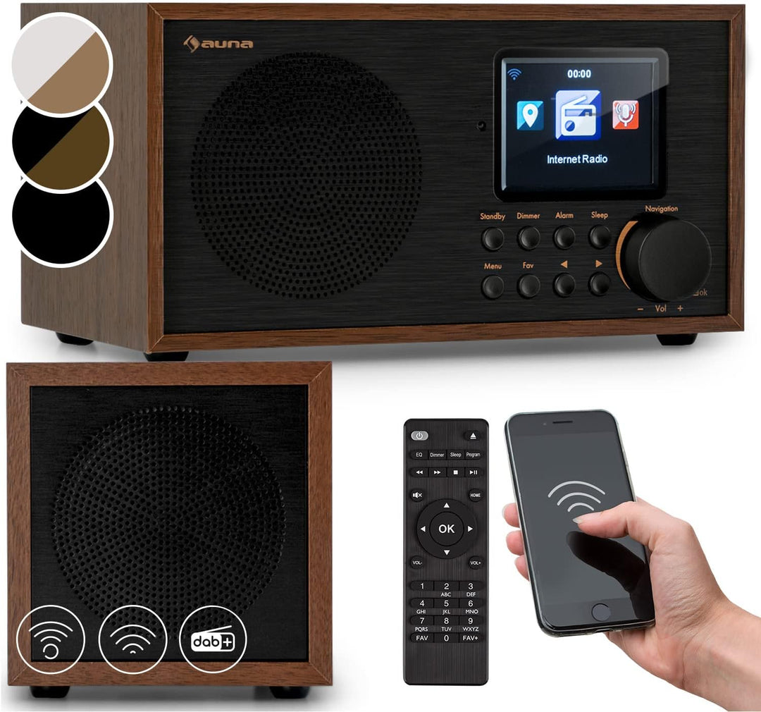 auna Silver Star Mini - Internetradio, WLAN Radio, Two Internet DAB+/FM Radio, Webradio mit WiFi, BT