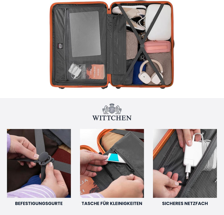 WITTCHEN COMODO Line Koffer Handgepäck Gepäck-Set aus ABS Teleskopgriff TSA Schloss 4 Doppelräder Or