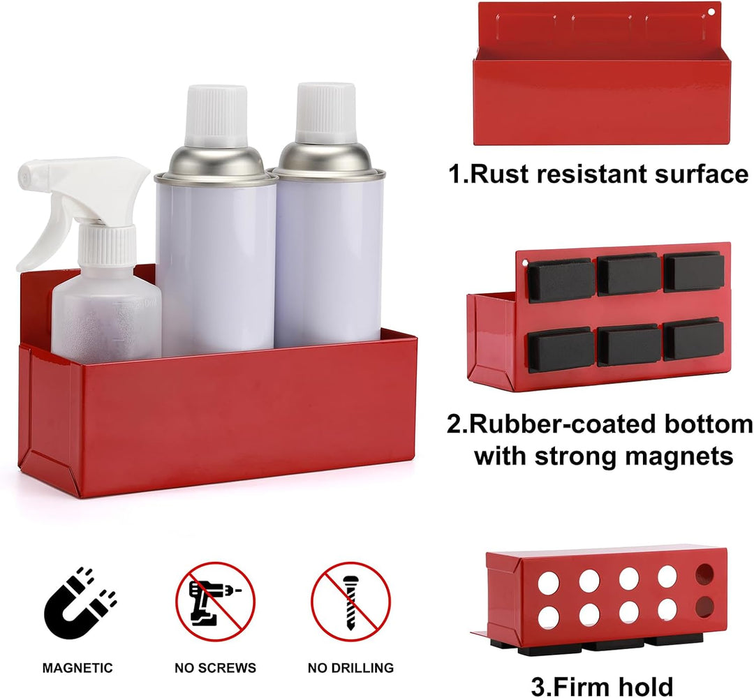 CASOMAN 2PCS Magnetic Aerosol Spray Can Holder, Red & Black, Magnet Toolbox Bottle Holder, Wall Moun