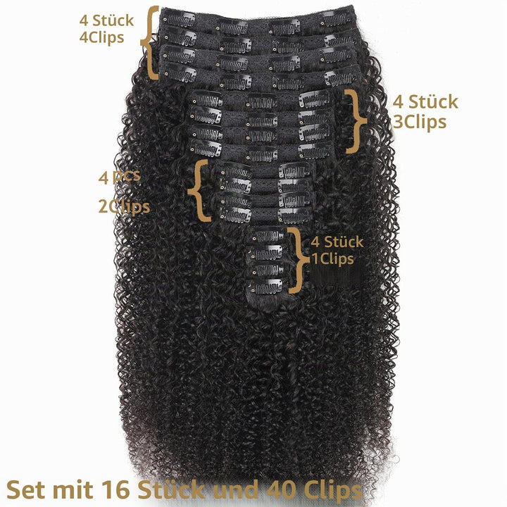 Kinky Curly Clip in Extensions Echthaar.16 Teile 240 g.Invisible Echthaar Perücke Extensions Clip in