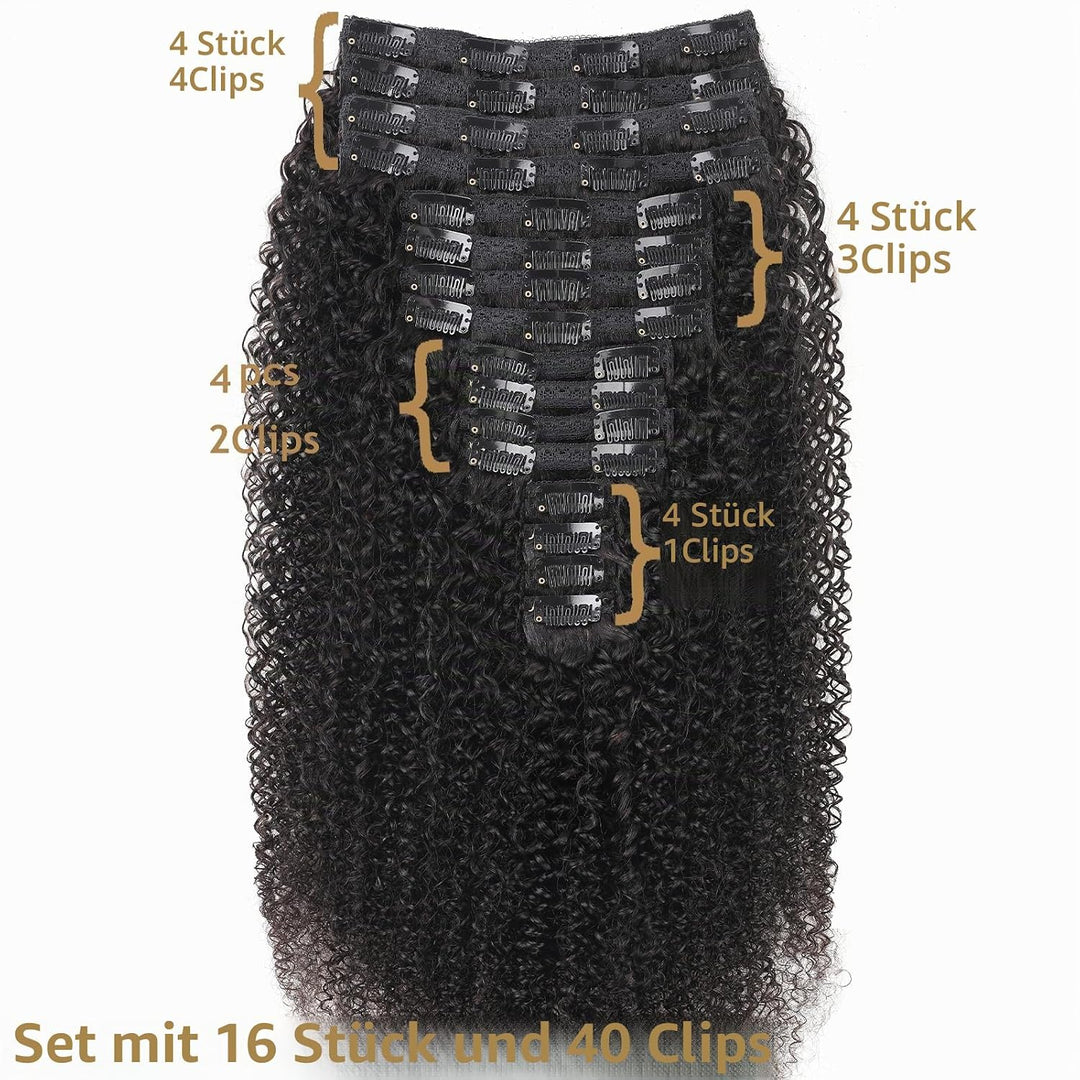 Kinky Curly Clip in Extensions Echthaar.16 Teile 240 g.Invisible Echthaar Perücke Extensions Clip in
