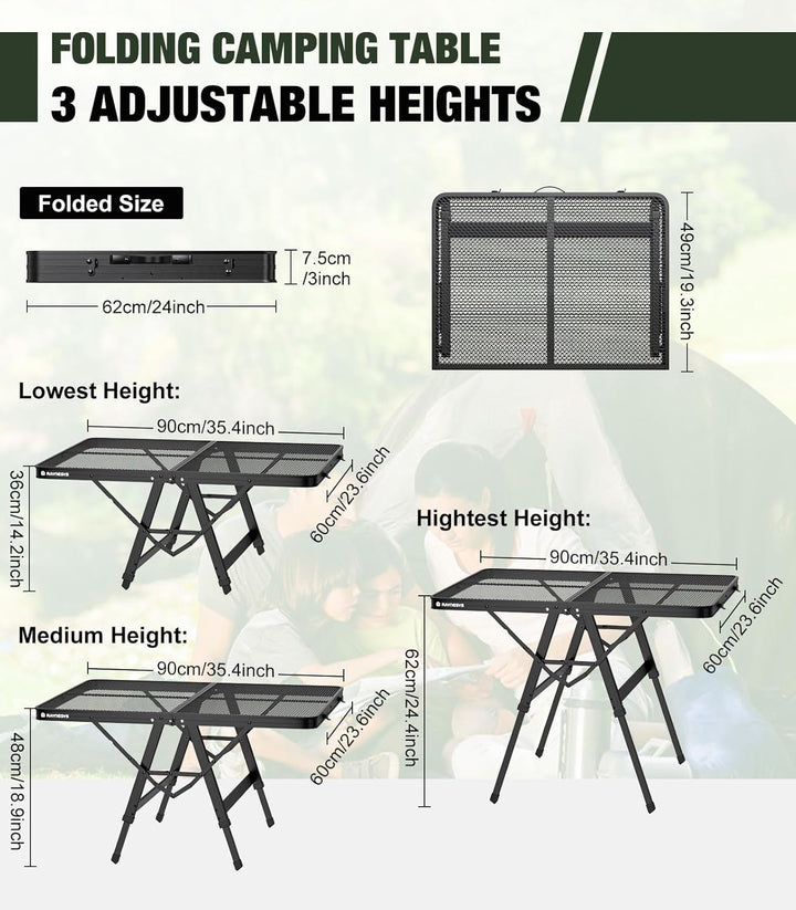 Raynesys Klappbarer Grilltisch mit Mesh-Tischplatte, 3ft Höhenverstellbarer Faltbarer Campingtisch a