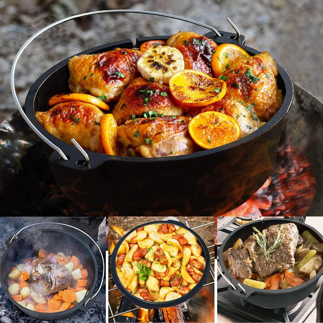 Dutch Oven,Dutch Oven 9 liter, Dutch Oven Double Function,Pre-Seasoned Dutch Oven Set,Gusseisen Dutc