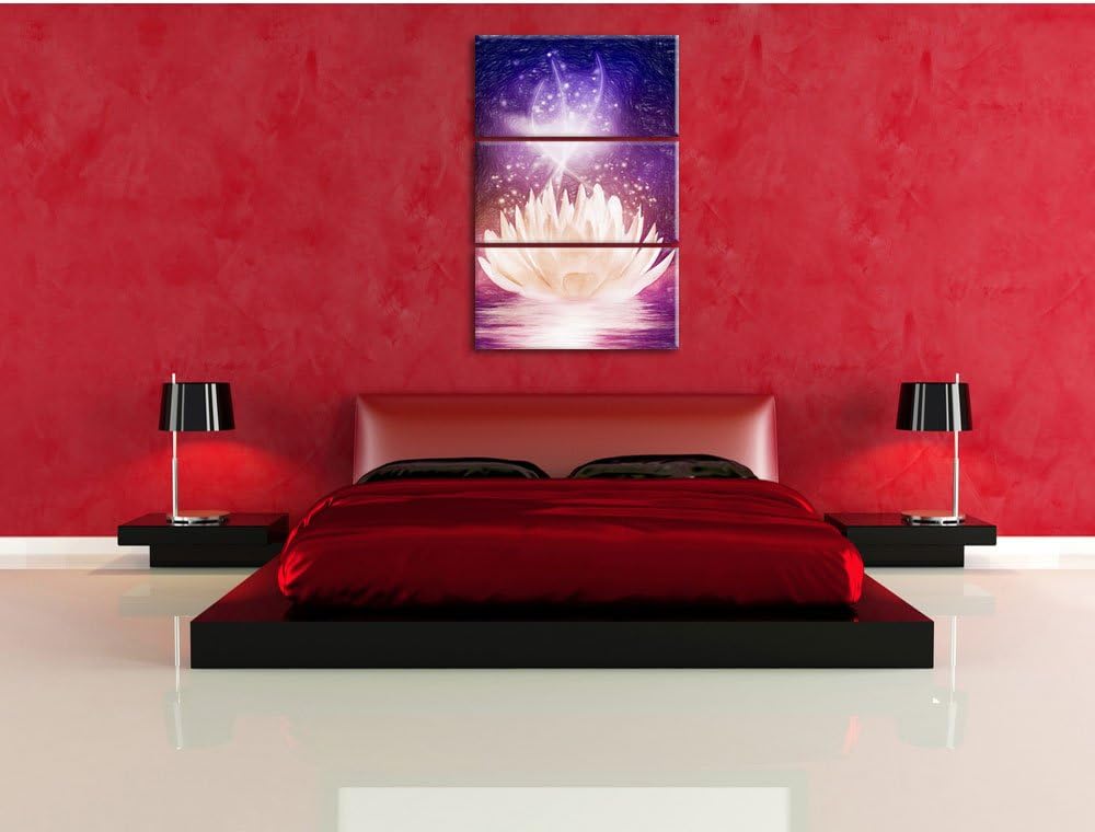 Pixxprint Seerose / 3-Teilig/Gesamtmass 120cm Leinwandbild bespannt auf Holzrahmen/Wandbild Kunstdru