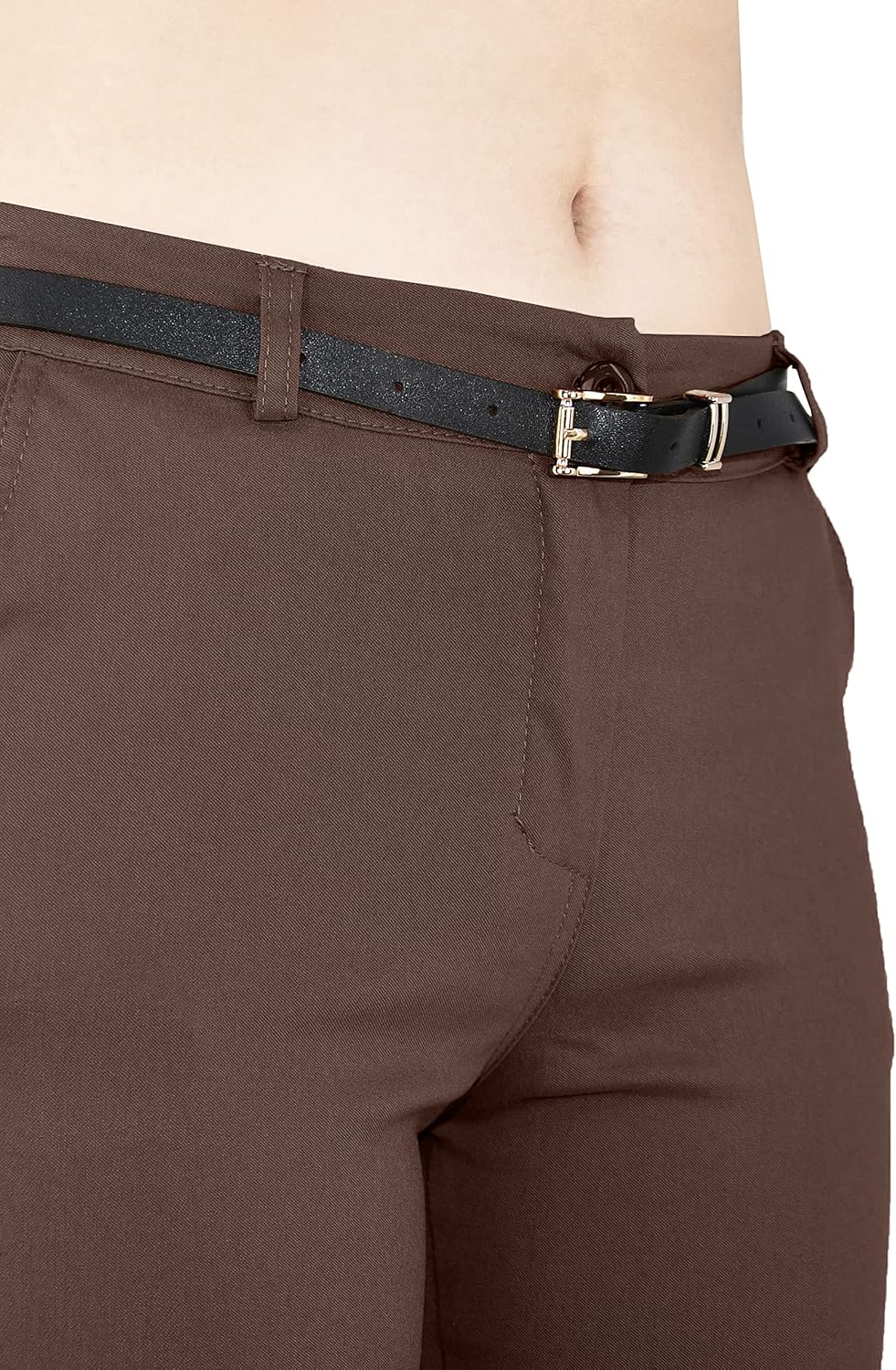 JOPHY & CO. Elastische Damen-Chino-Hose mit Gürtel (Nr. 3008), Dunkelbraun, L