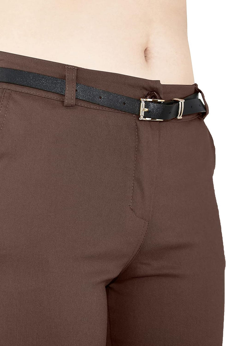 JOPHY & CO. Elastische Damen-Chino-Hose mit Gürtel (Nr. 3008), Dunkelbraun, L