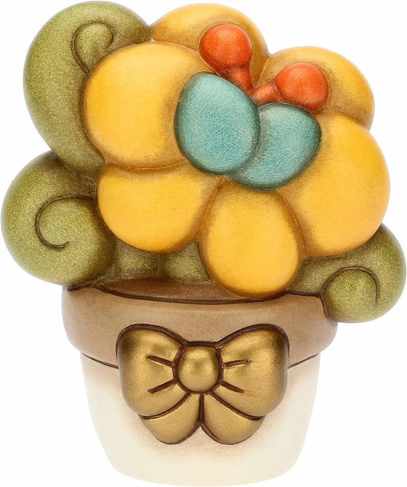 THUN, Vase aus Keramik, handverziert, mit gelbem Setzling, mittelgrosser Version, Linie Blumen und M