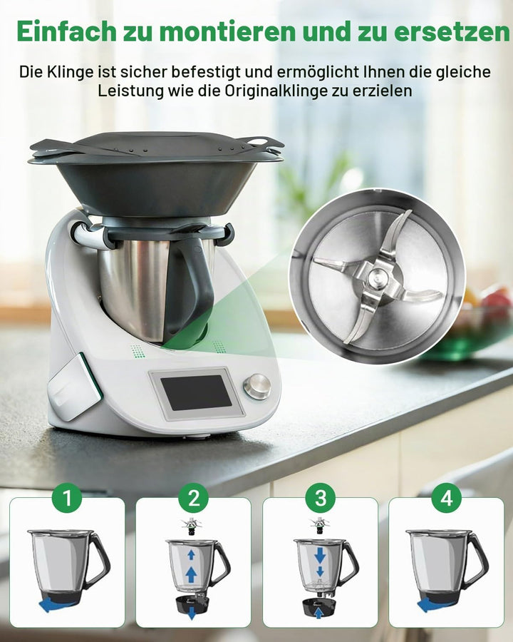 Ersatzmesser für Thermomix TM6, Hochwertiges Edelstahl Mixmesser, Perfekt für Zerkleinern, Rühren, P