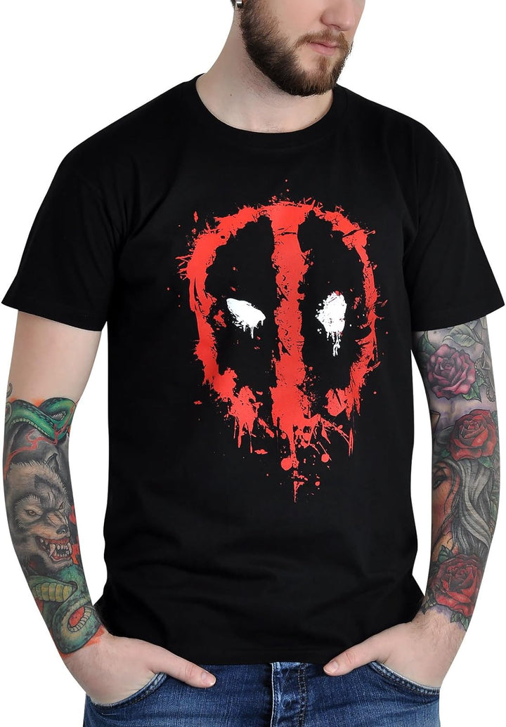 Elbenwald Marvel T-Shirt Deadpool Splatter Symbol Brustprint für Herren schwarz - XL