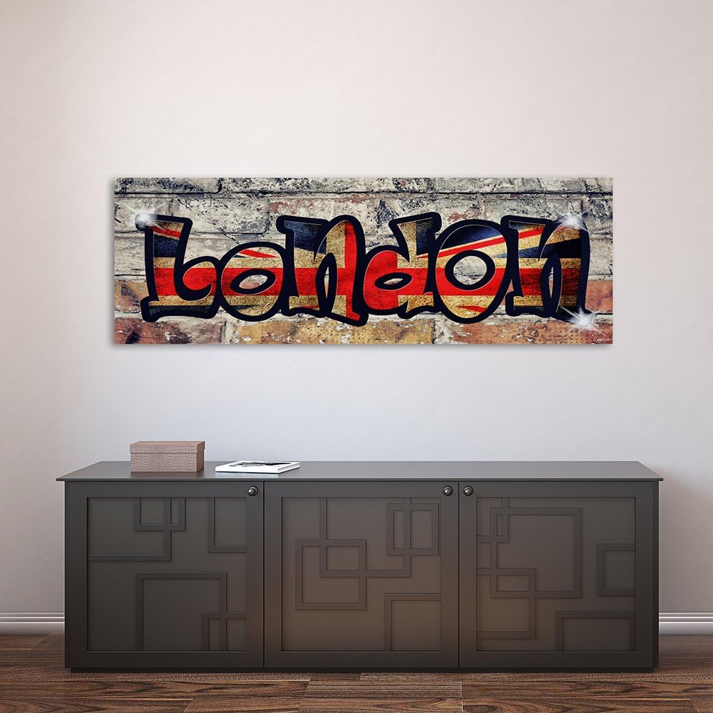 Feeby Frames, Leinwandbild, Bilder, Wand Bild, Wandbilder, Kunstdruck 30x90cm, LONDON, MAUER, WAND,