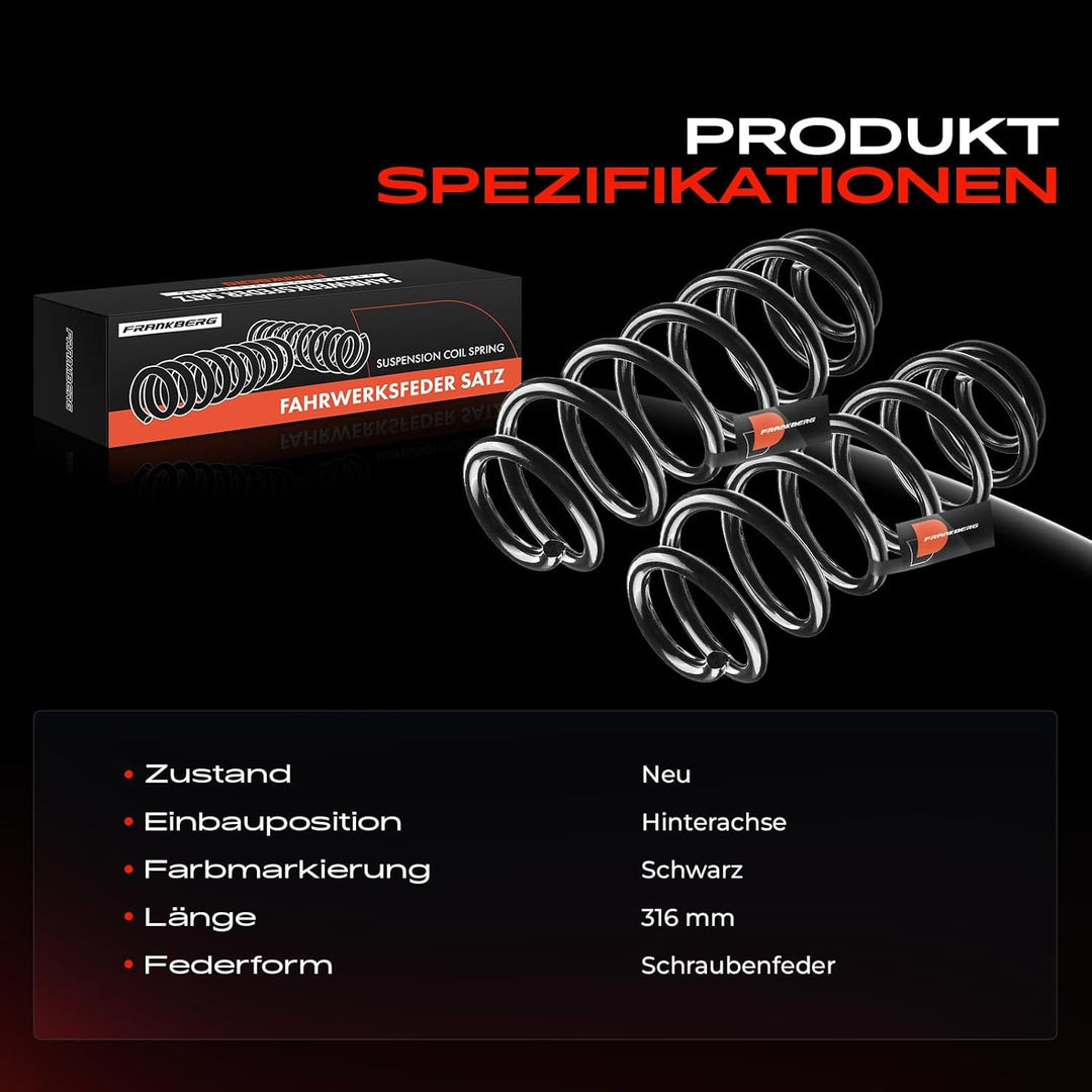 Frankberg 2x Federn Fahrwerksfeder Hinterachse Links Rechts Kompatibel mit Altea XL 5P5 5P8 2006-202