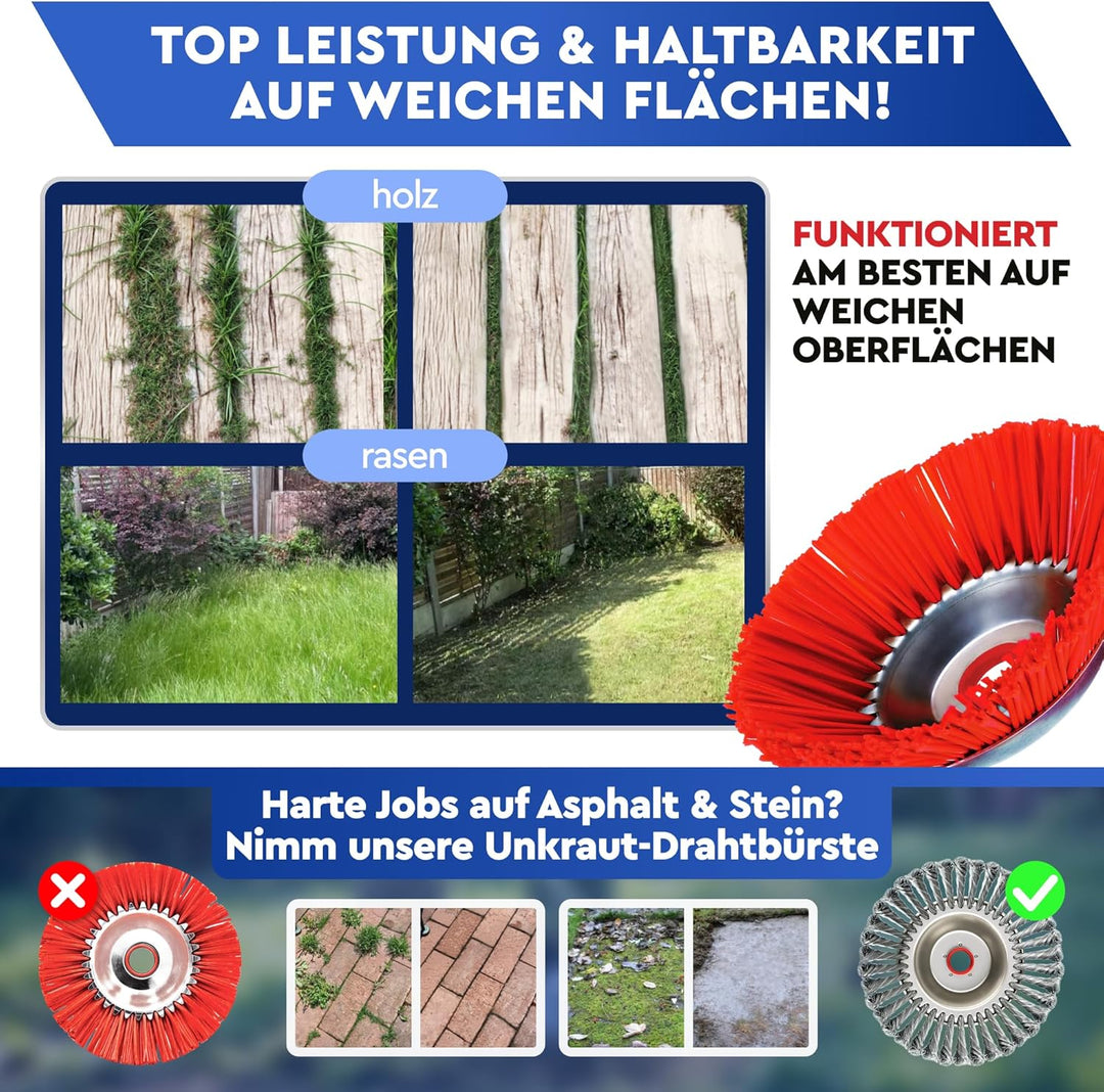 GARLAVIE Nylon Unkrautbürste für Freischneider – Schonende Wildkrautbürste für Motorsense, sanfte Mo