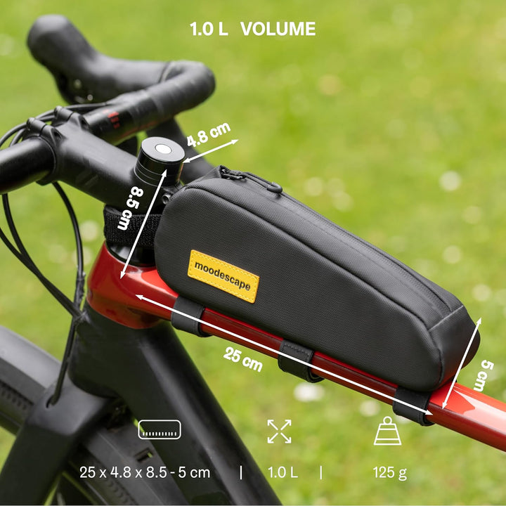 Oberrohrtasche, 1,0 Liter, Top Tube Bag - Robustes Recyceltes Polyester - Einhändige Öffnung - Beson