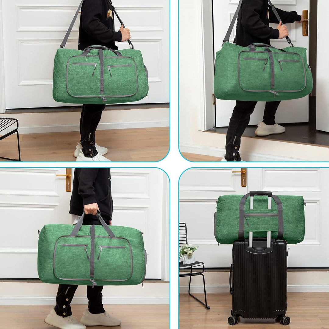 Vomgomfom 115L Reisetasche mit Schuhfach, Grosse Falttasche für Camping, Reisen, Fitness, Dunkelgrün