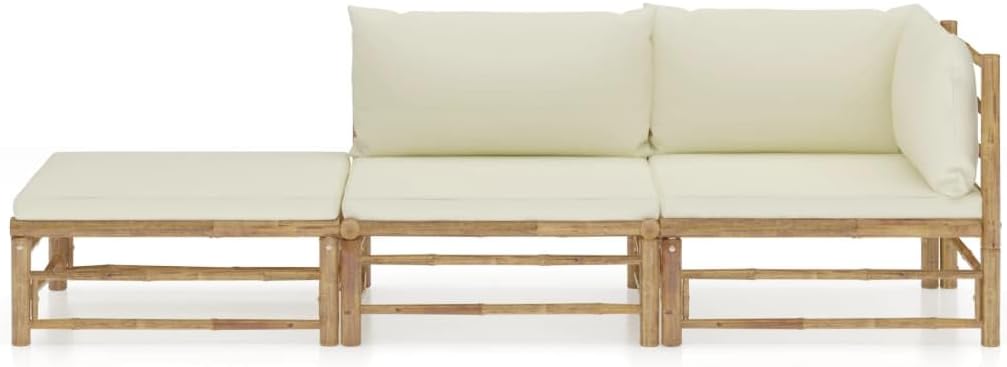 vidaXL Gartenmöbel 3-TLG. mit Cremeweissen Kissen Garten Garnitur Sitzgruppe Sofa Lounge Gartensofa