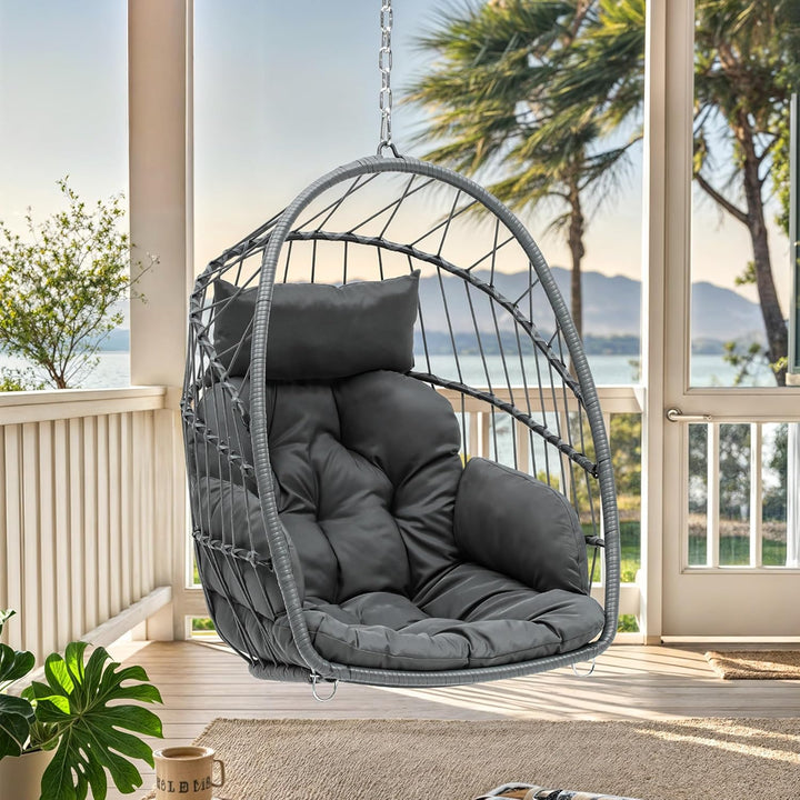 YITAHOME Hängesessel Max. Belastung 150kg Hängestuhl ohne Gestell 2 Kissen, Stabiler Rattan-Rahmen,