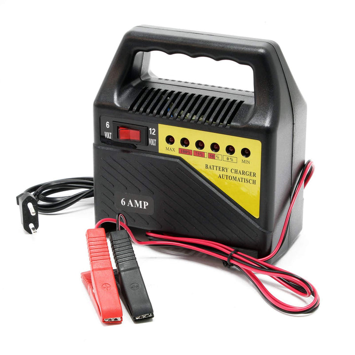 Wiltec Batterieladegerät 6V 12V 6A Batterie und Ladegerät für Kfz, Motorräder, Rasenmäher, kleine Bo
