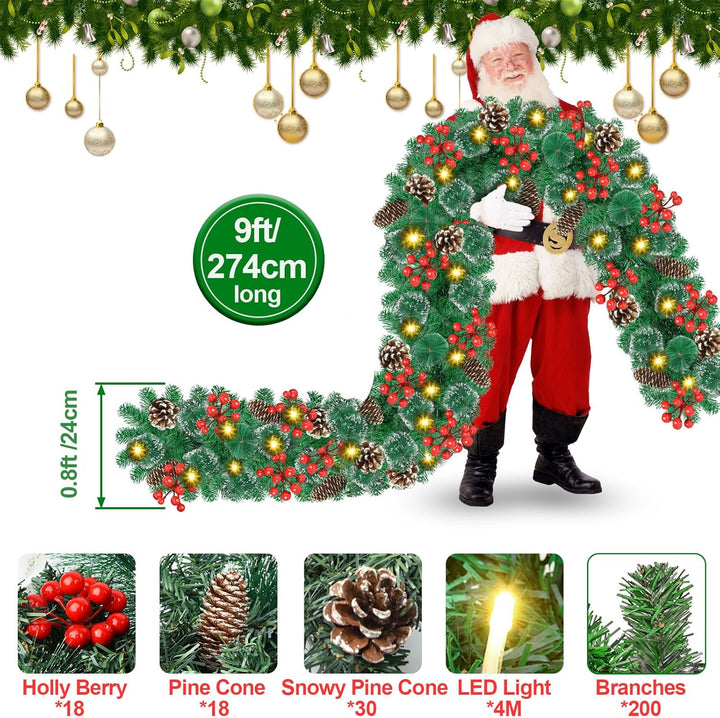 Timiyou Weihnachtsgirlande, 9Ft Tannengirlande mit Tannenzapfen und Rote Beere, Christmas Decoration