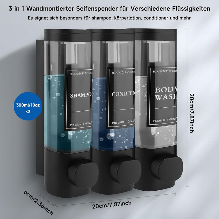 Seifenspender Wandbefestigung, Seifenspender Wandmontage 3 Kammern Duschgelspender Handwaschmittelsp