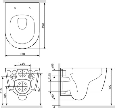 AM.PM Func - Spülrandlos Hänge WC Schwarz Matt, Tiefspül Toilette FlashClean, Wand WC mit Toilettend