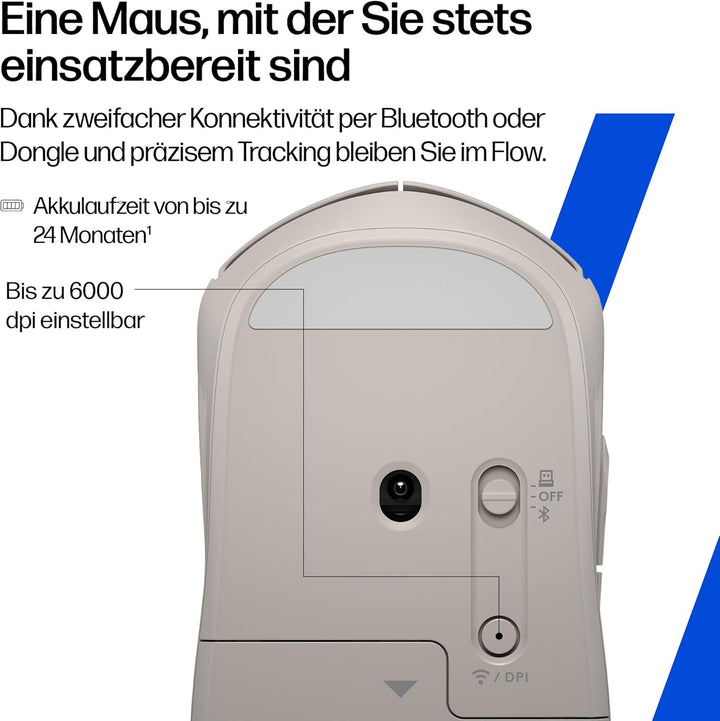 HP 400 Duale kabellose Maus, Bluetooth und USB, 2,4 GHz, 24 Monate Akku, leise Klicks, weiche Haptik