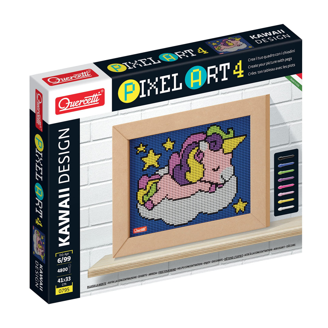 QUERCETTI 0795 Quercetti-0795 Pixel Art Kawaii Design Einhorn Steckspiel, Multicolor