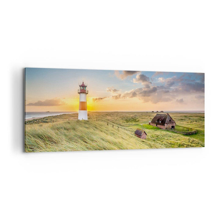 Panorama Bilder auf Leinwand 100x40cm Leinwandbild mit Rahmen Leuchtturm Meer Gross Wanddeko Bild Sc