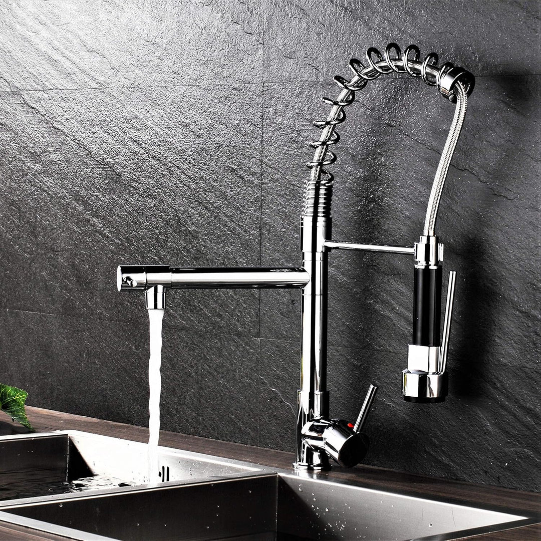Gastro Profi Spültisch Küche Armatur Mischbatterie Wasserhahn Brause Spiralfeder Ausziehbar Glanz/Ch