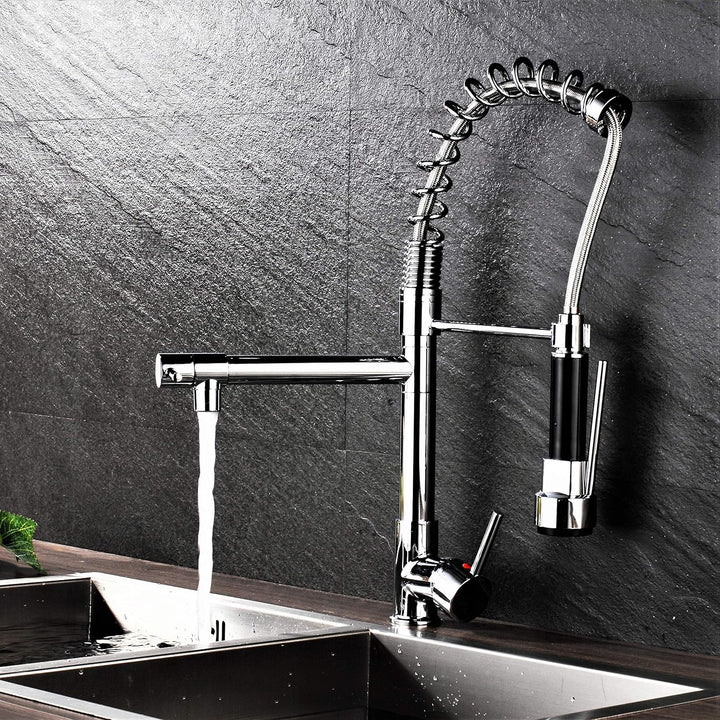 Gastro Profi Spültisch Küche Armatur Mischbatterie Wasserhahn Brause Spiralfeder Ausziehbar Glanz/Ch